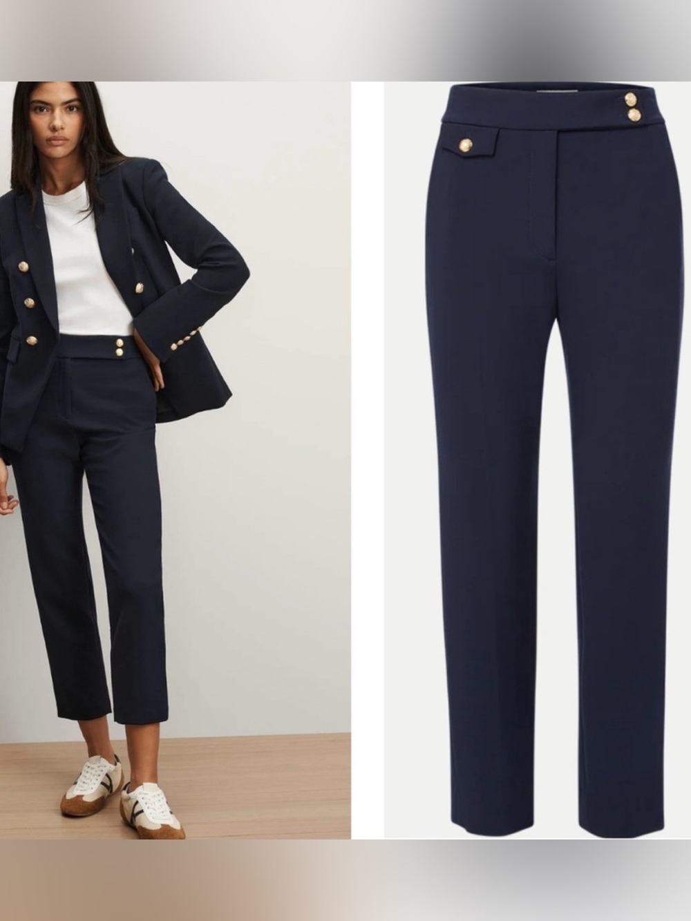 Veronica Beard Renzo dress suiting pants trousers navy with gold buttons NWOT